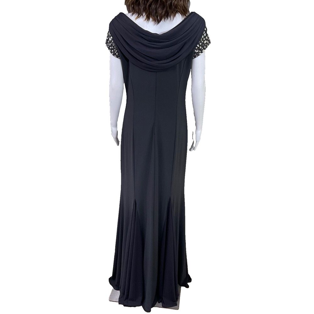 Alex Evenings Draped back Evening Gown Size 12 Charcoal Gray Flowy Party, Gala